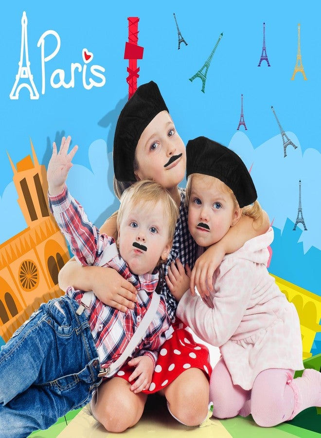 Fourluoo 36 Pcs French Beret Set for Kid Paris Themed Hat Artist Girl Beret Neck Scarf Fake Mustache for Winter Cosplay Party(Black) - Image 3